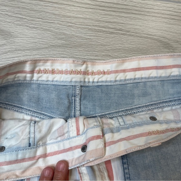 American Eagle Outfitters Cotton Striped Raw Hem Mom Short Pink Blue Size 14 - Picture 4 of 13